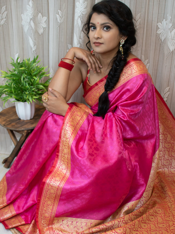 Banarasi Dual Tone Semi Silk Saree With Resham Weaving-Pink