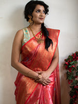 Banarasi Semi Silk Saree With Tanchoi Meena Weaving-Red