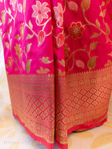 Banarasi Art Katan Silk Saree With Meena Jaal Weaving-Hot Pink