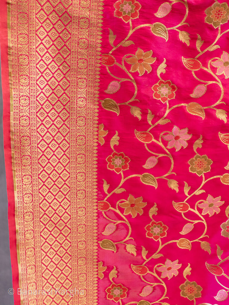 Banarasi Art Katan Silk Saree With Meena Jaal Weaving-Hot Pink