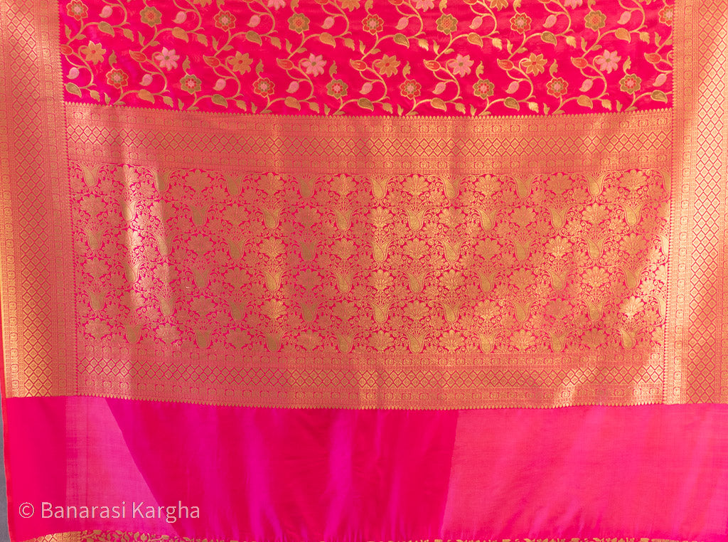 Banarasi Art Katan Silk Saree With Meena Jaal Weaving-Hot Pink