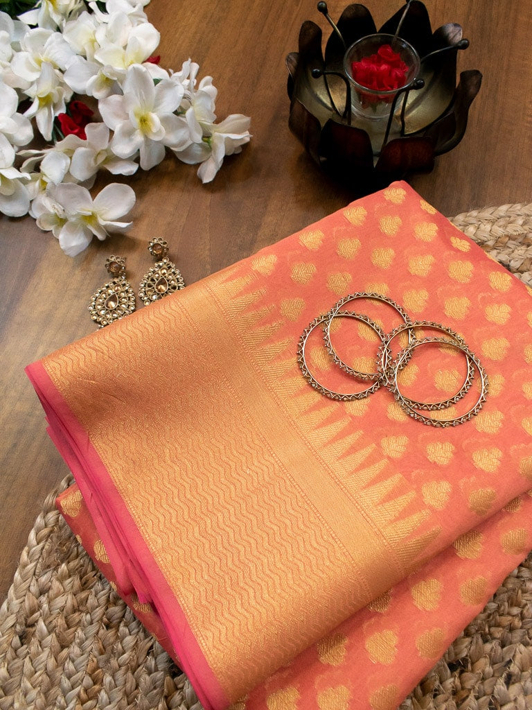 Banarasi Cotton Silk Saree With Small Buti Weaving-Orange