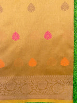 Banarasi Soft Cotton Saree With Meena Floral Weaving & Resham Border-Pink