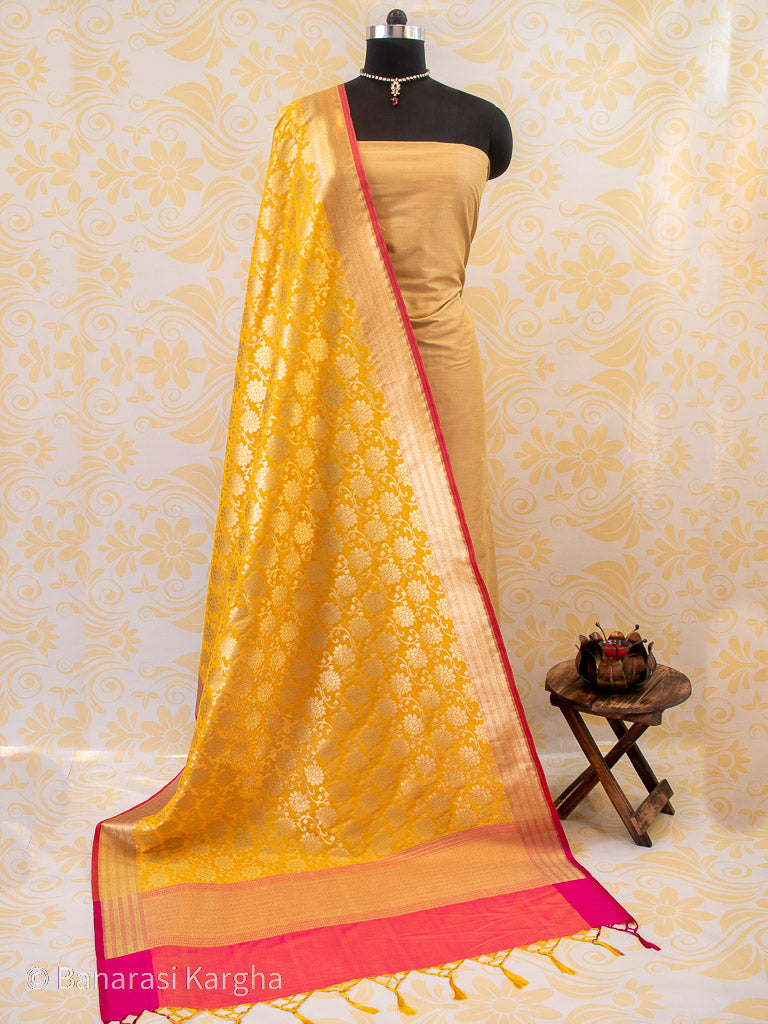 Banarasi Art Silk Jaal Dupatta With Contrast Border-Yellow