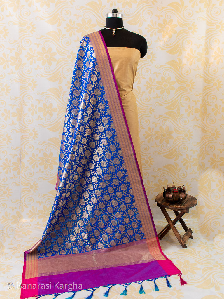 Banarasi Art Silk Jaal Dupatta With Contrast Border-Royal Blue