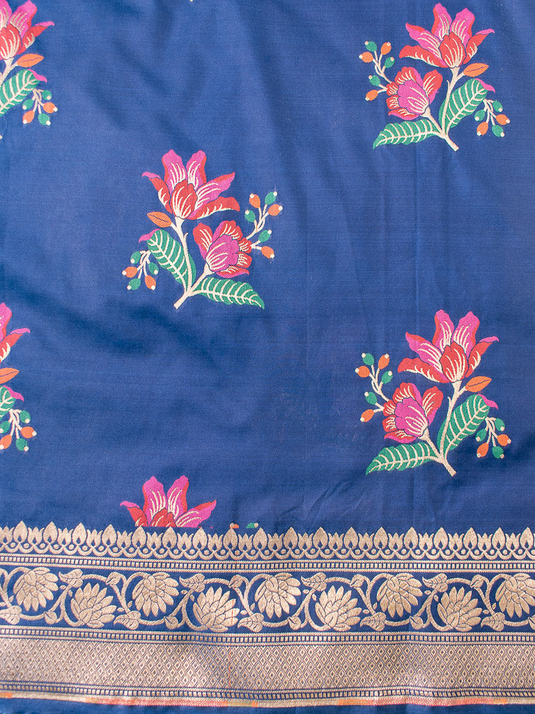 Banarasi Art Katan Silk Saree With Meena Buta Weaving-Navy Blue