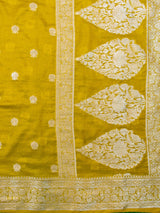 Banarasi  Semi Chiffon Saree Silver Zari Buti Weaving-Yellow
