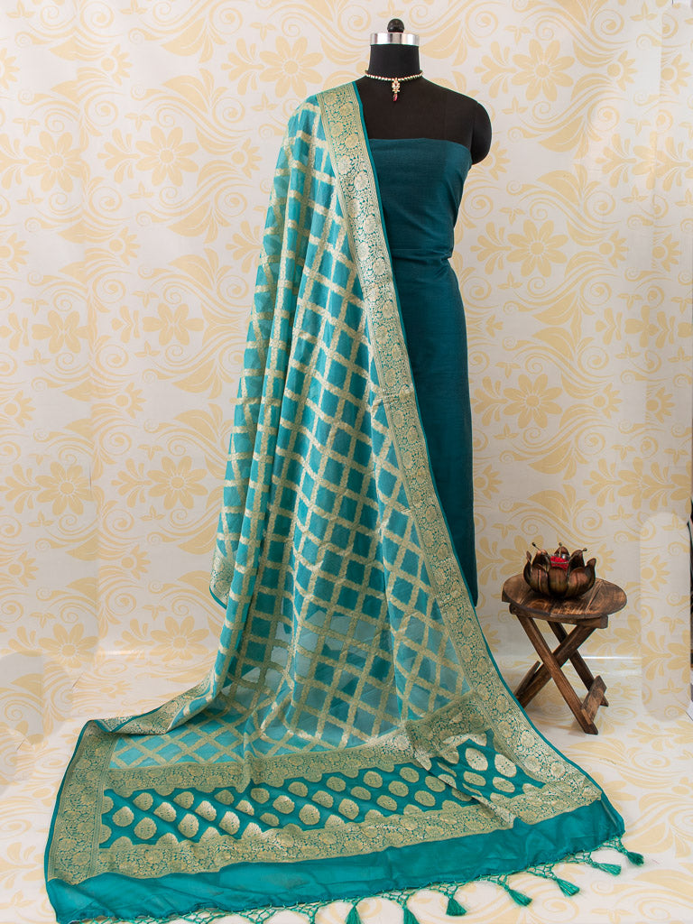 Banarasi Pure Chiffon Dual Shade Jaal Dupatta-Blue