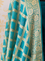 Banarasi Pure Chiffon Dual Shade Jaal Dupatta-Blue