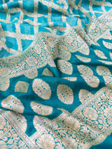 Banarasi Pure Chiffon Dual Shade Jaal Dupatta-Blue