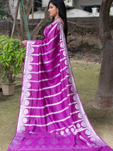 Banarasi Semi Silk Saree With Silver Zari Weaving-Purple