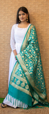 Banarasi Art Silk Floral Jaal Dupatta-Teal Blue