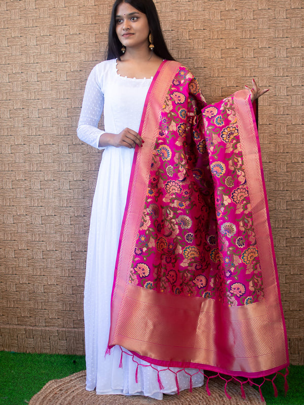 Banarasi Art Silk Meenakari Floral Jaal Dupatta-Pink