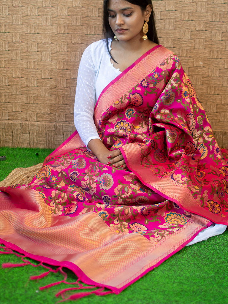 Banarasi Art Silk Meenakari Floral Jaal Dupatta-Pink