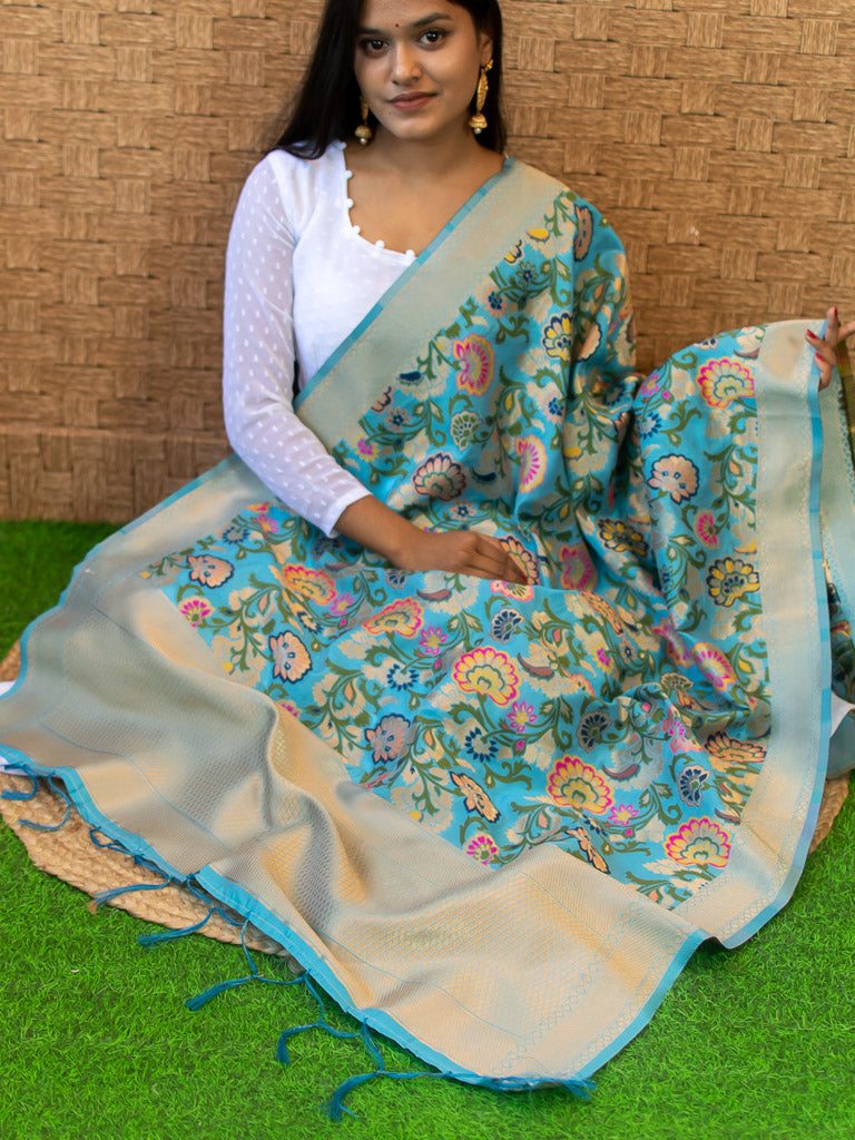 Banarasi Art Silk Meenakari Floral Jaal Dupatta-Blue
