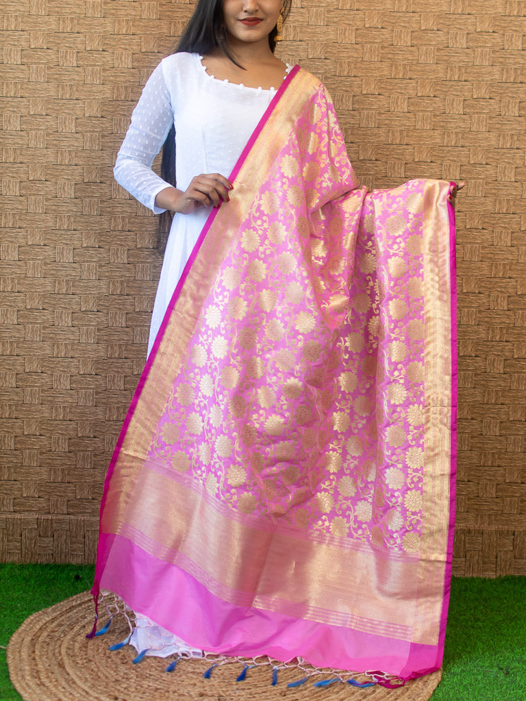 Banarasi Art Silk Floral Jaal Dupatta-Baby Pink