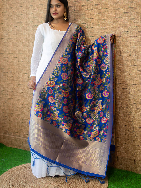 Banarasi Art Silk Meenakari Floral Jaal Dupatta-Navy Blue