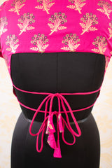 Banarasi Round Necked Stitched Blouse With Sleeve-Hot Pink