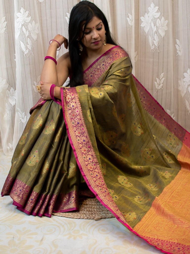 Buy Satrani Mehndi Green Plain Saree With Unstitched Blouse for Women  Online @ Tata CLiQ