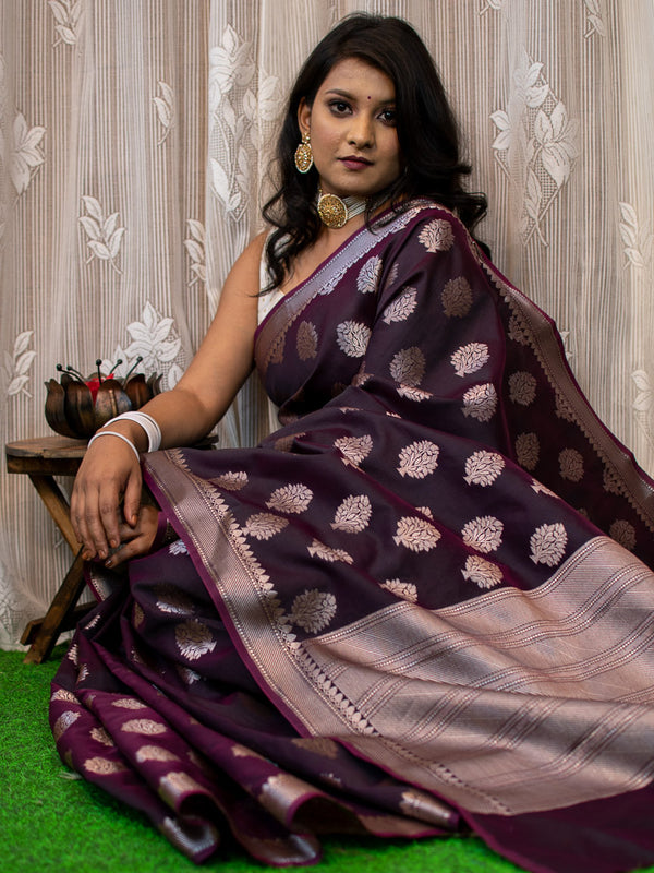 Coffee Color Saree On Banarasi Soft Silk With Copper Zari Weaving - Ethnic  Race