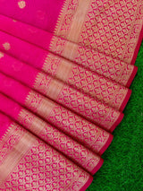 Banarasi Chanderi Cotton Zari Buti Weaving & Skirt Border-Pink