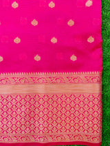 Banarasi Chanderi Cotton Zari Buti Weaving & Skirt Border-Pink