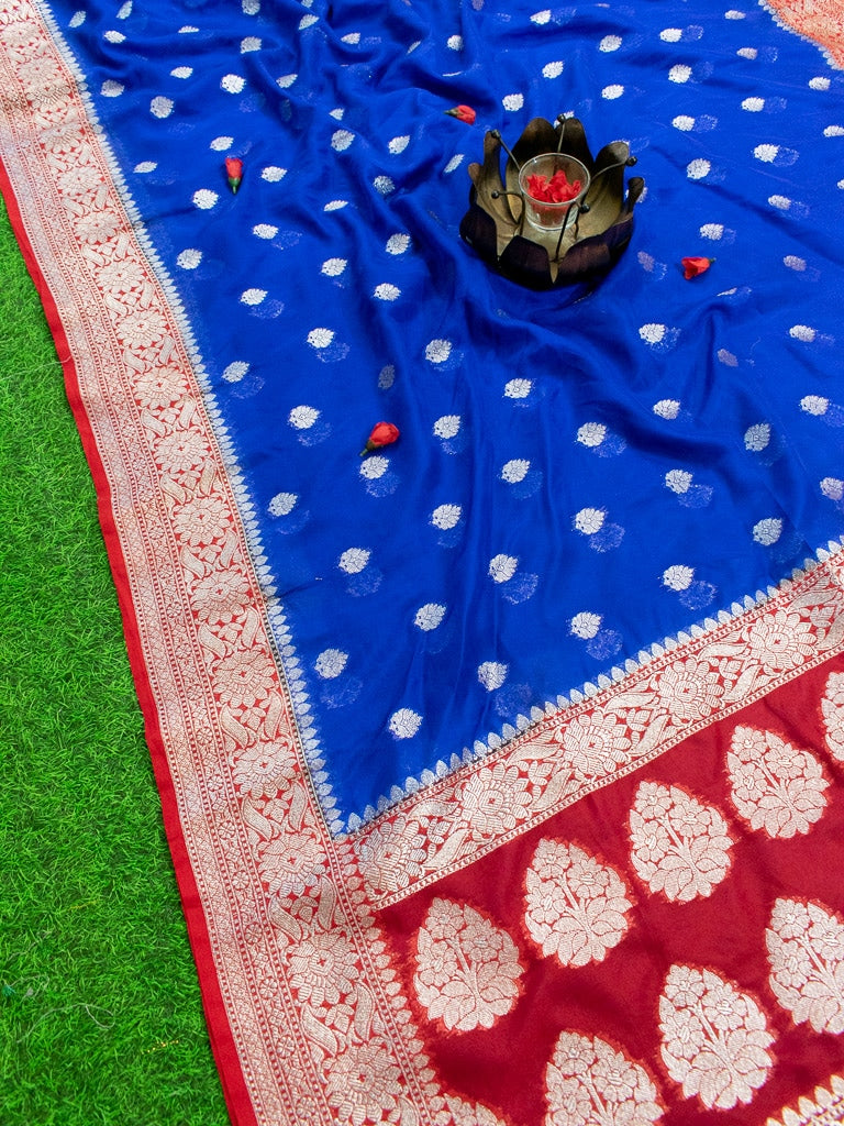 Banarasi Dual Tone Semi Chiffon Saree Silver  Zari Buti Weaving