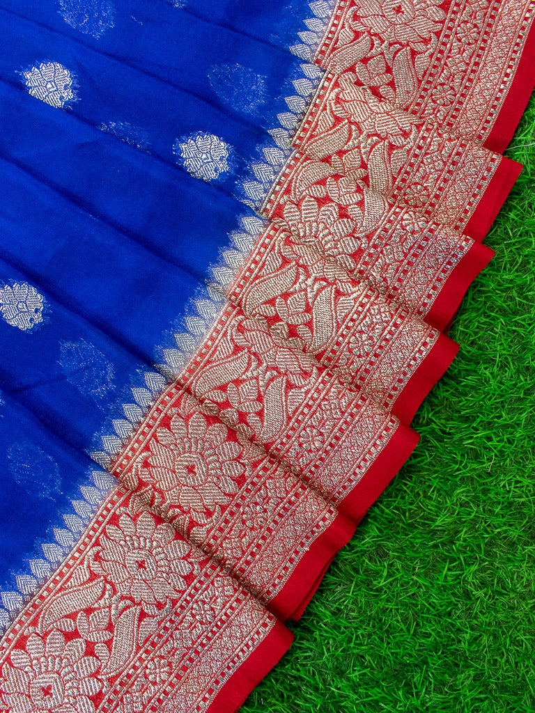 Banarasi Dual Tone Semi Chiffon Saree Silver  Zari Buti Weaving