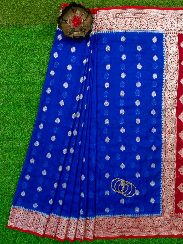 Banarasi Dual Tone Semi Chiffon Saree Silver  Zari Buti Weaving