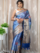 Banarasi Semi Silk Saree With Tanchoi Zari & Meena Weaving-Blue