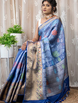 Banarasi Semi Silk Saree With Tanchoi Zari & Meena Weaving-Blue