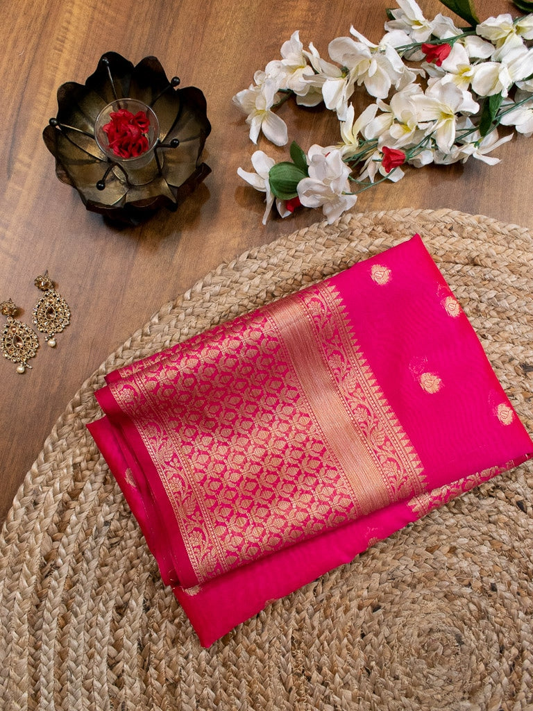 Banarasi Chanderi Cotton Zari Buti Weaving & Skirt Border-Pink