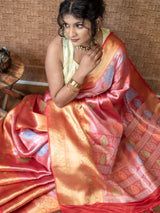 Banarasi Semi Silk Saree With Tanchoi Zari & Meena Weaving-Red