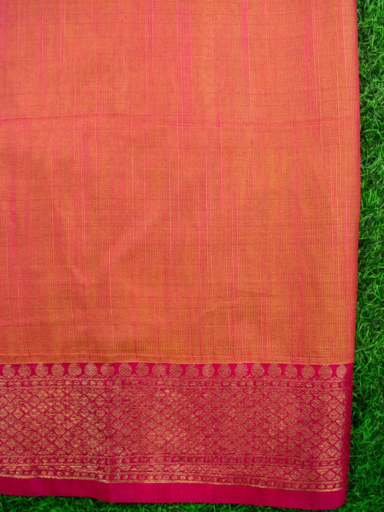 Banarasi Cotton Linen Mix Saree With Resham Peacock Weaving-Orange
