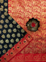 Banarasi Art Silk Saree With Contrast Meena Border-Black & Red