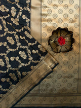 Banarasi Art Katan Silk Saree With Zari Jaal Weaving-Black