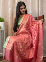 Banarasi Semi Silk Zari Weaving Salwar Kameez Material With Buti Dupatta-Green & Pink
