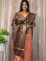 Banarasi Semi Silk Zari Weaving Salwar Kameez Material With Buti Dupatta-Peach