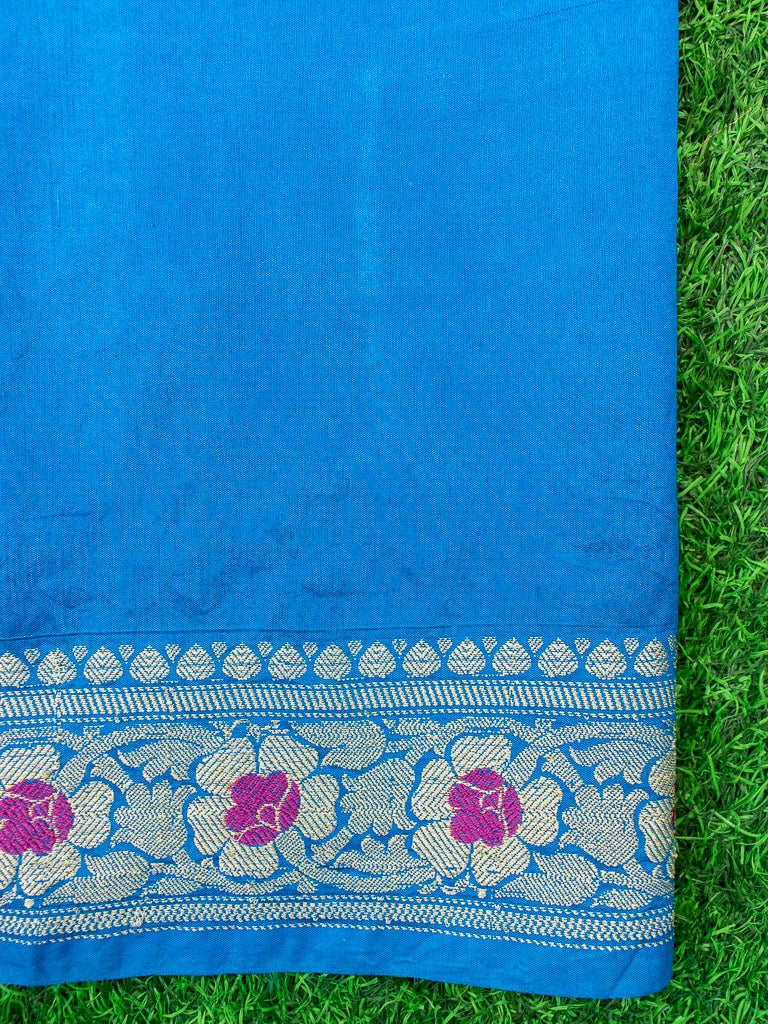 Banarasi Semi Silk Bandhini Saree With Aada Zari & Meena Jaal Weaving-Blue