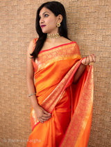 Banarasi Plain Semi Silk Saree With Zari Weaving-Orange