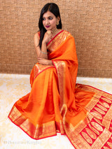 Banarasi Plain Semi Silk Saree With Zari Weaving-Orange