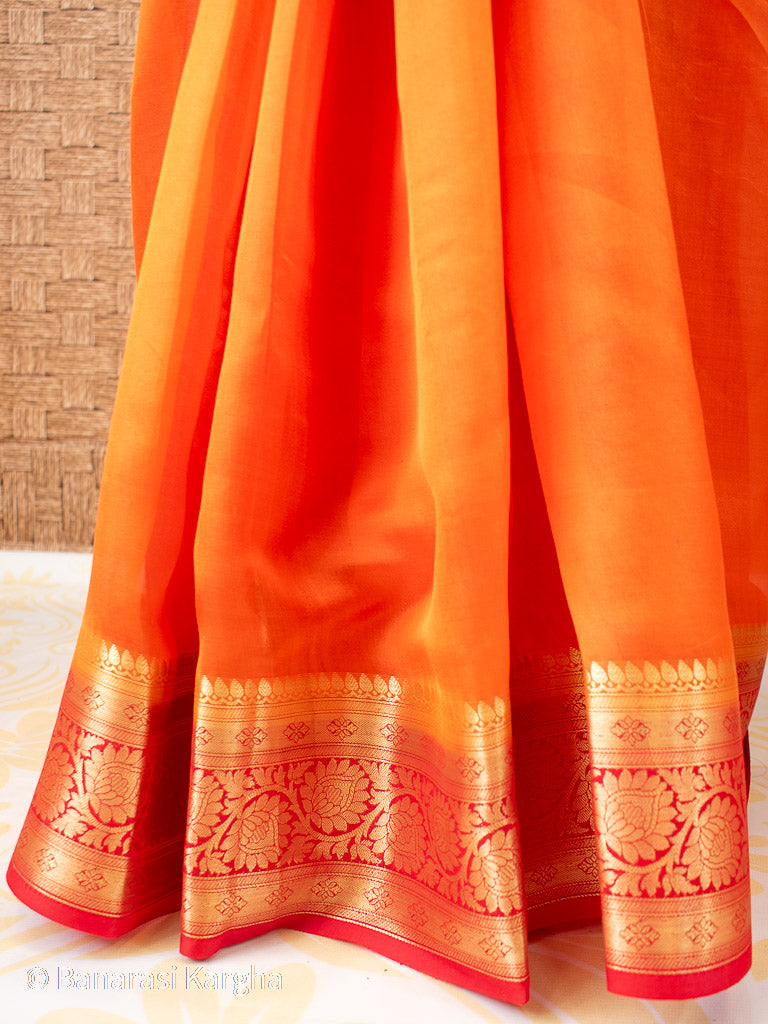 Banarasi Plain Semi Silk Saree With Zari Weaving-Orange