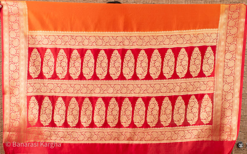 Banarasi Plain Semi Silk Saree With Zari Weaving-Orange