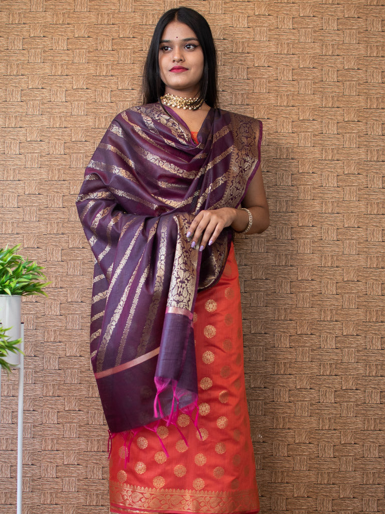 Banarasi Cotton Silk Zari Weaving Salwar Kameez Material With Buti Dupatta-Red & Wine