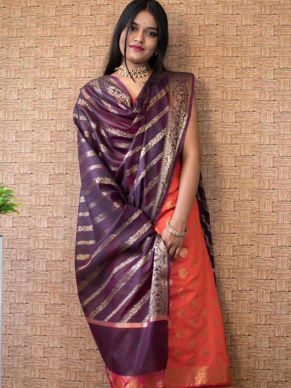 Banarasi Cotton Silk Zari Weaving Salwar Kameez Material With Buti Dupatta-Red & Wine