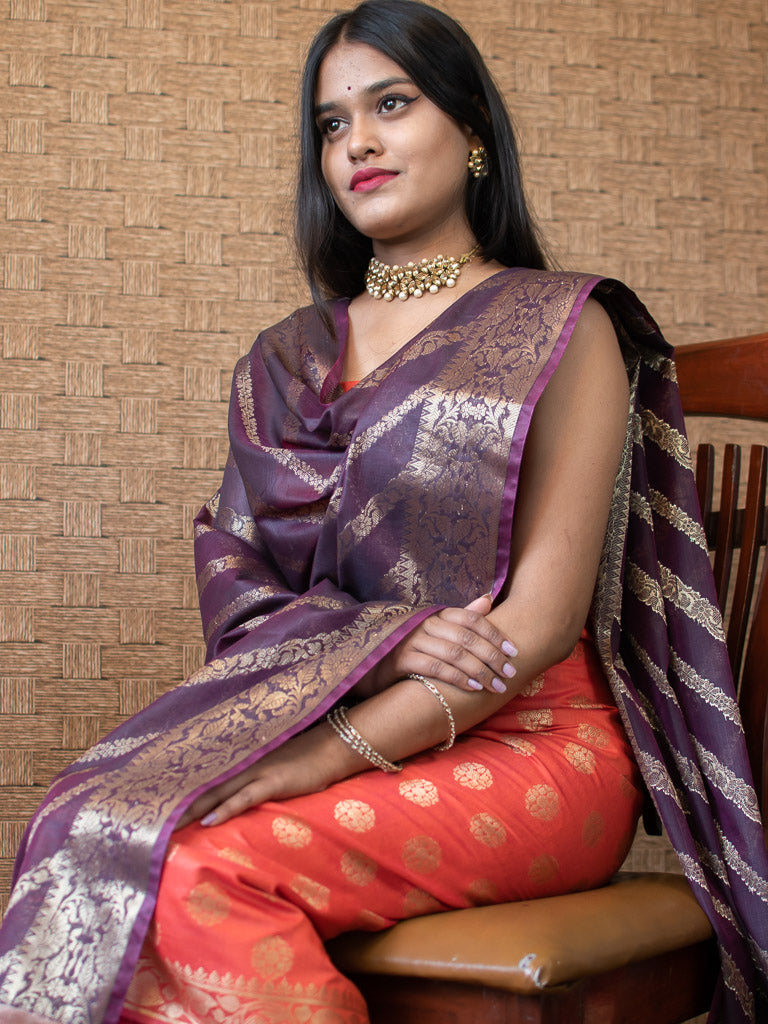 Banarasi Cotton Silk Zari Weaving Salwar Kameez Material With Buti Dupatta-Red & Wine