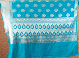 Banarasi Semi Silk Saree With Zari Buta Weaving-Turquoise Blue