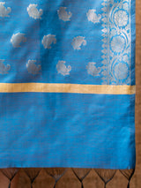 Banarasi Semi Silk Zari Weaving Salwar Kameez Material With Buti Dupatta-Pink & Blue
