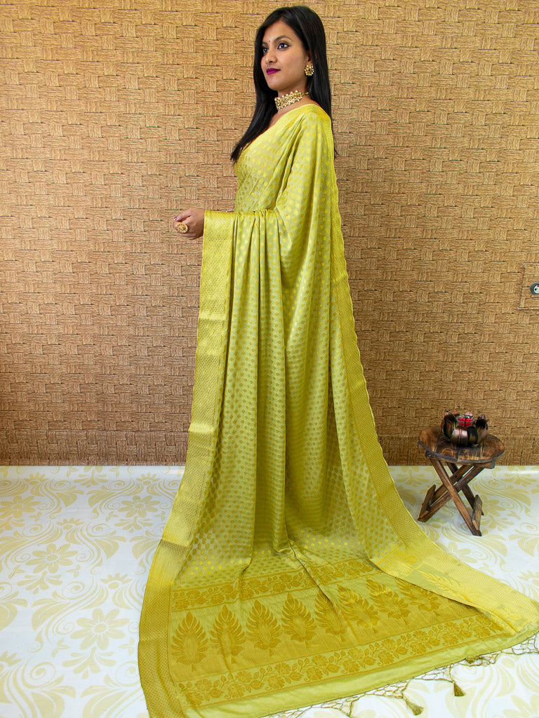 Banarasi Semi Chiffon Saree Gold Zari Buti Weaving-Green