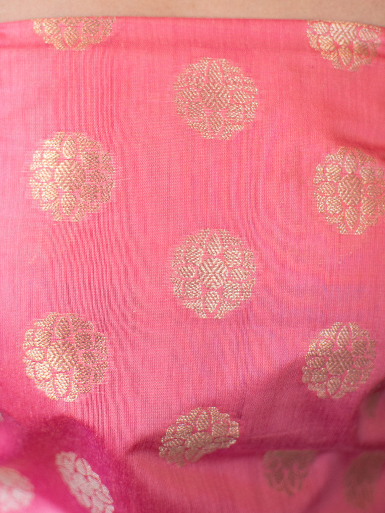 Banarasi Cotton Silk Zari Weaving Salwar Kameez Material With Buti Dupatta-Pink & Blue